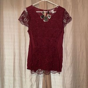 Red lace top.